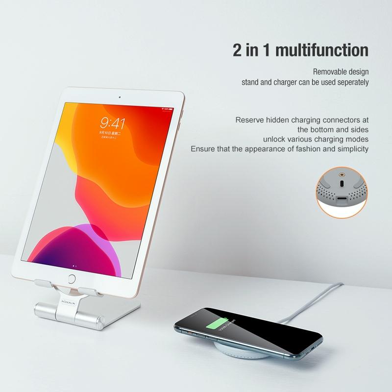 15W Foldable Wireless Charger & Phone Holder - Silver