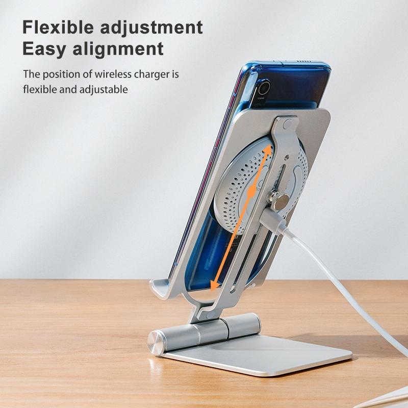 15W Foldable Wireless Charger & Phone Holder - Silver