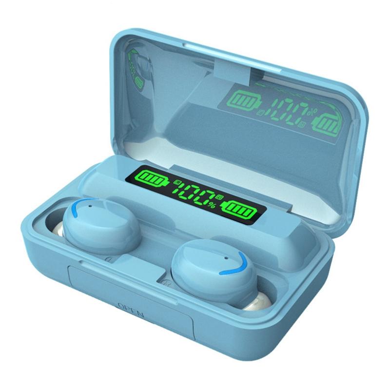 Macaron Bluetooth Earphones with Led Display and Noise Reduction - Baby Blue