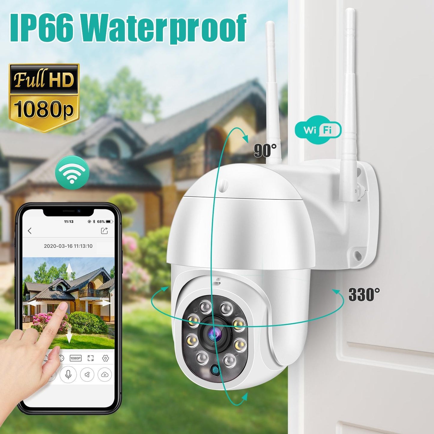 Waterproof Ptz Wifi Camera With Night Vision & Two-Way Voice Intercom & Motion Detection