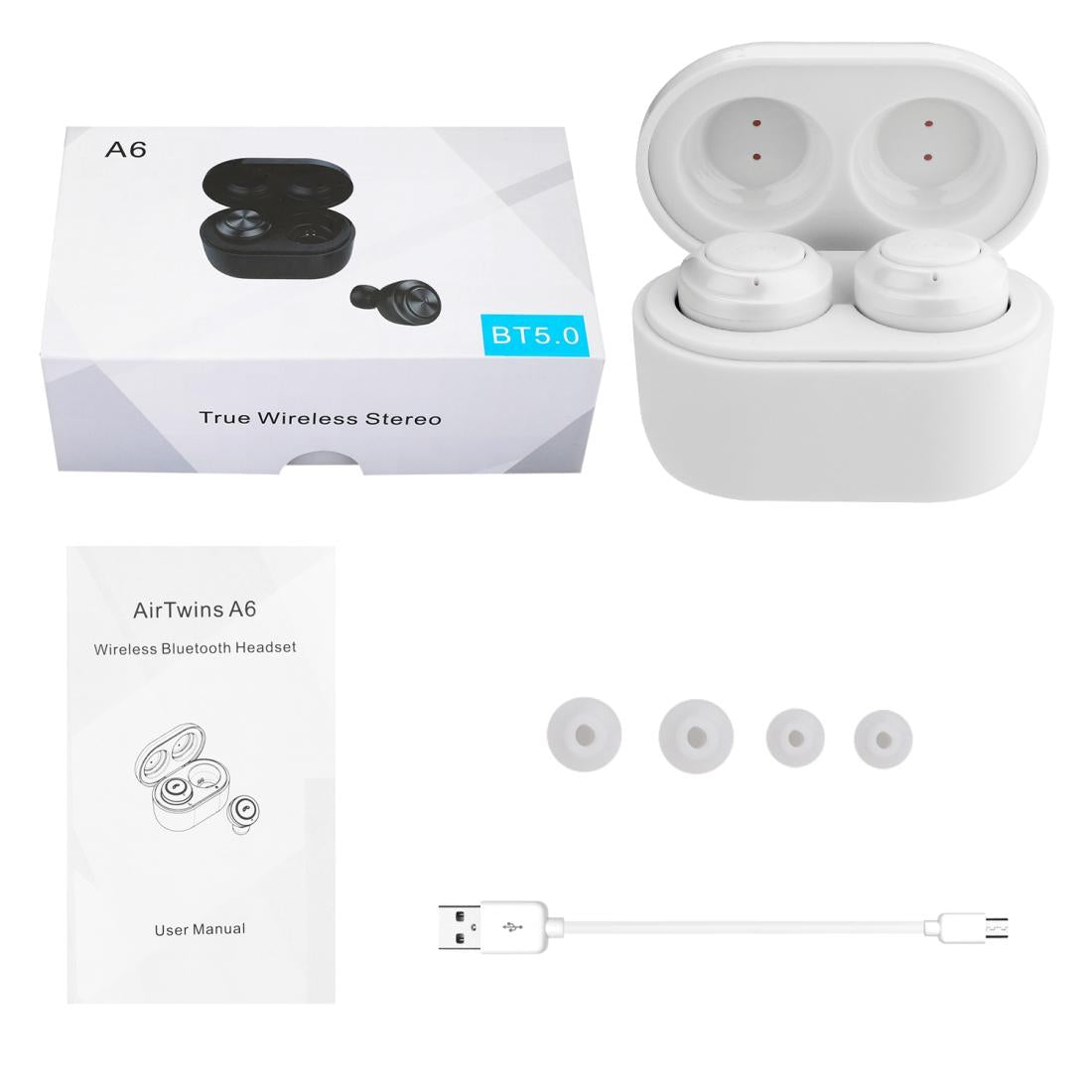 Bluetooth 5.0 Earphones with Magnetic Charging Box - Wireless - White