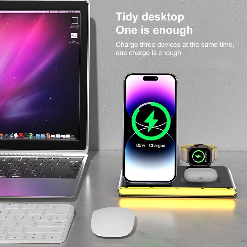 Foldable 15W Magnetic Wireless Charger With Ambient Light - White