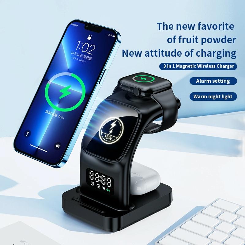15W Magnetic Wireless Charger With Clock - White