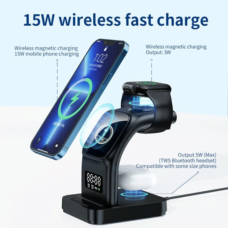 15W Magnetic Wireless Charger With Clock - White