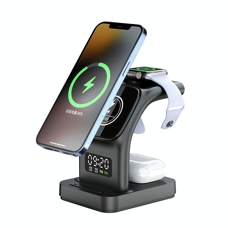 15W Magnetic Wireless Charger With Clock - White