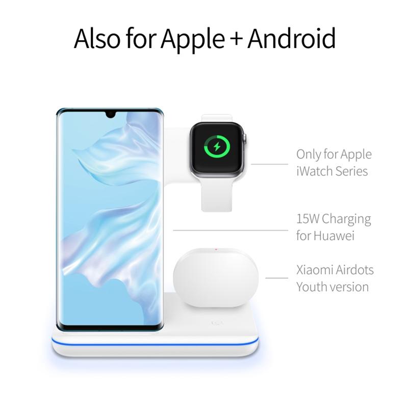 3 In 1 Magnetic Wireless Charger With Touch Ring Light - White