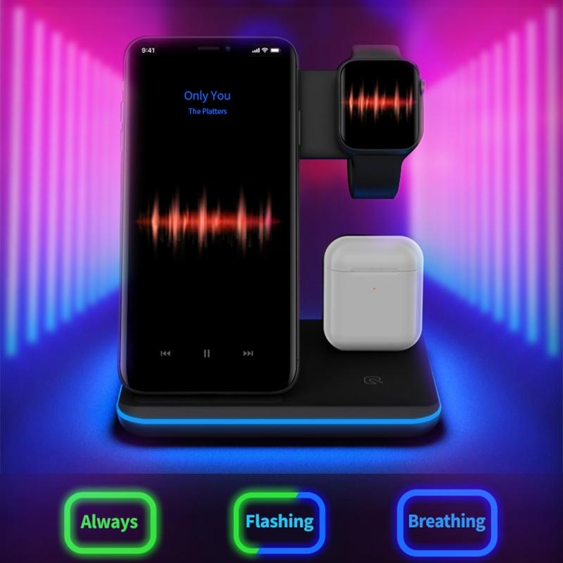 3 In 1 Magnetic Wireless Charger With Touch Ring Light - White