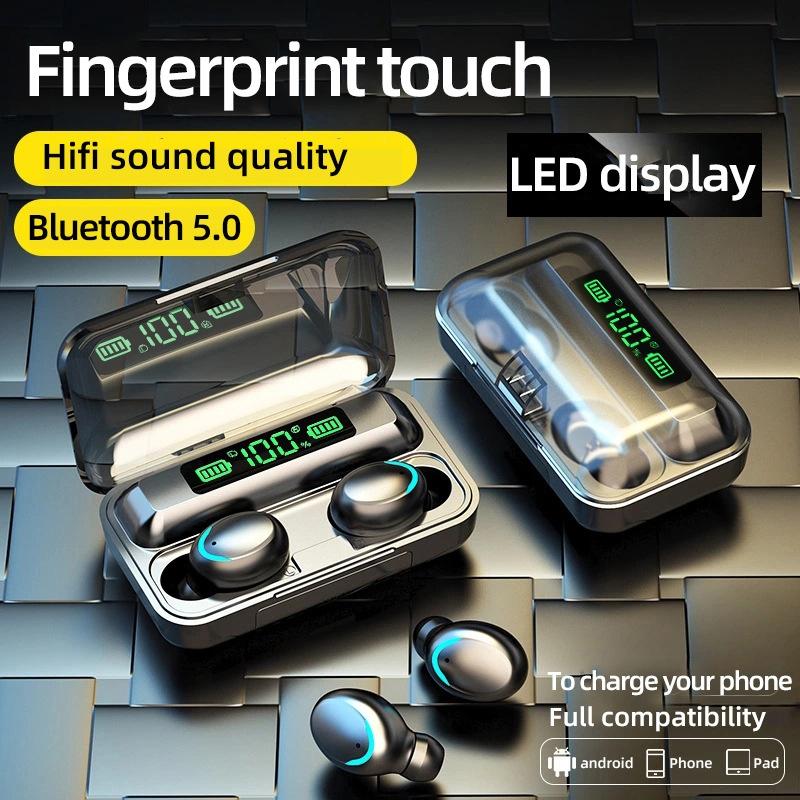 Wireless Noise-cancelling Earbuds with Breathing Light & Digital Display - White