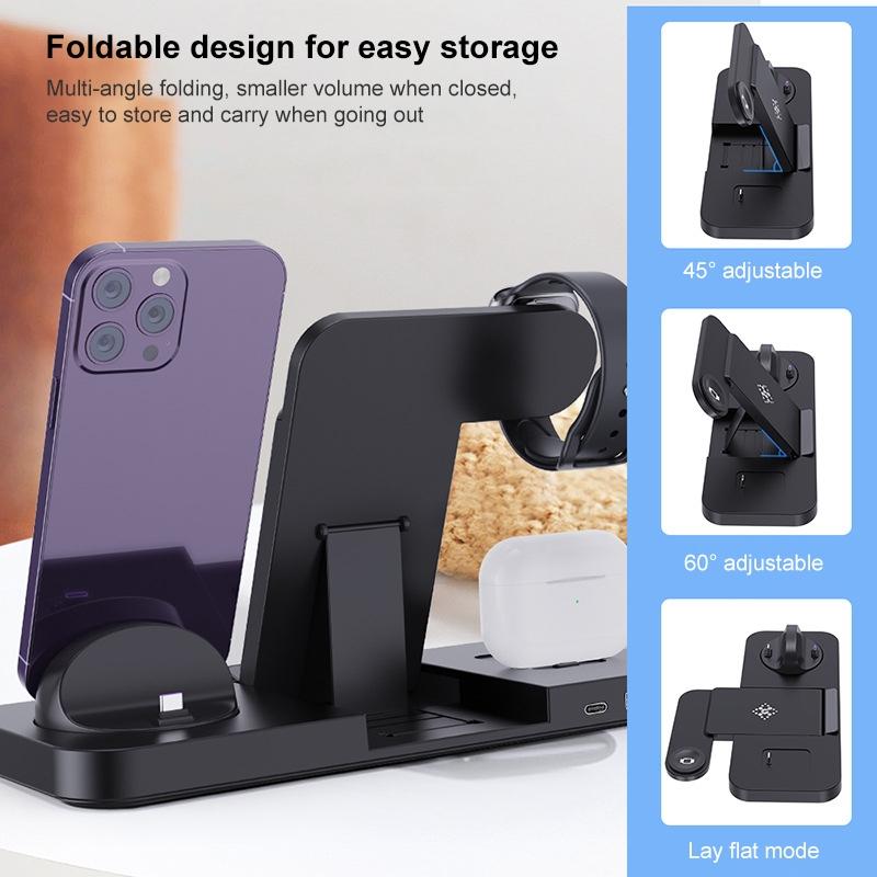 6 In 1 Foldable Vertical Wireless Charger - White