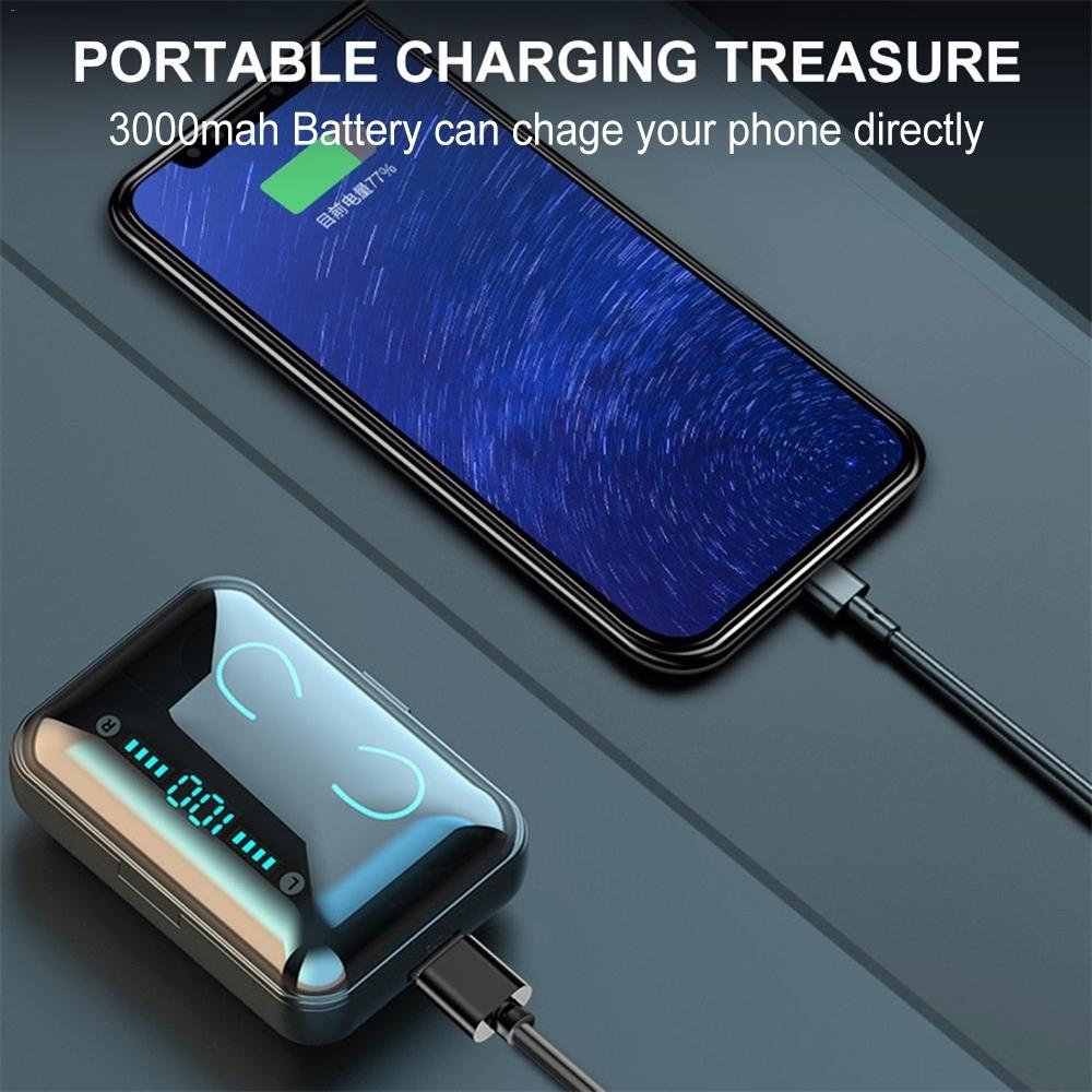 Touch Bluetooth Earphones with Noise Reduction & Breathing Light Digital Display and Charging Box - White