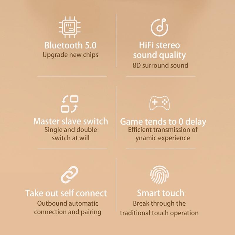 Touch Bluetooth Earphones with Noise Cancellation and Charging Box - White