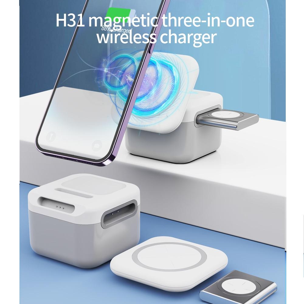 15W 3 In 1 Magnetic Wireless Charger White