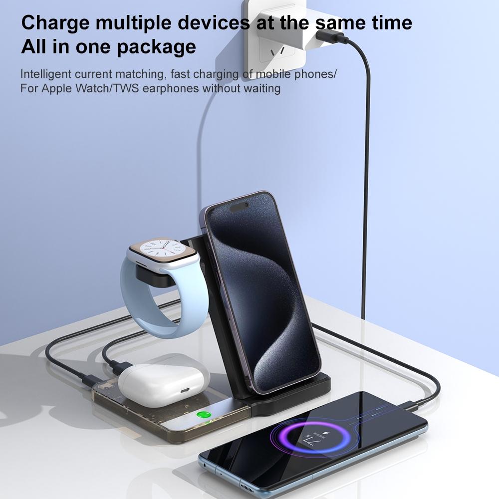 15W 5 In 1 Foldable Magnetic Wireless Charger With Night Light - White
