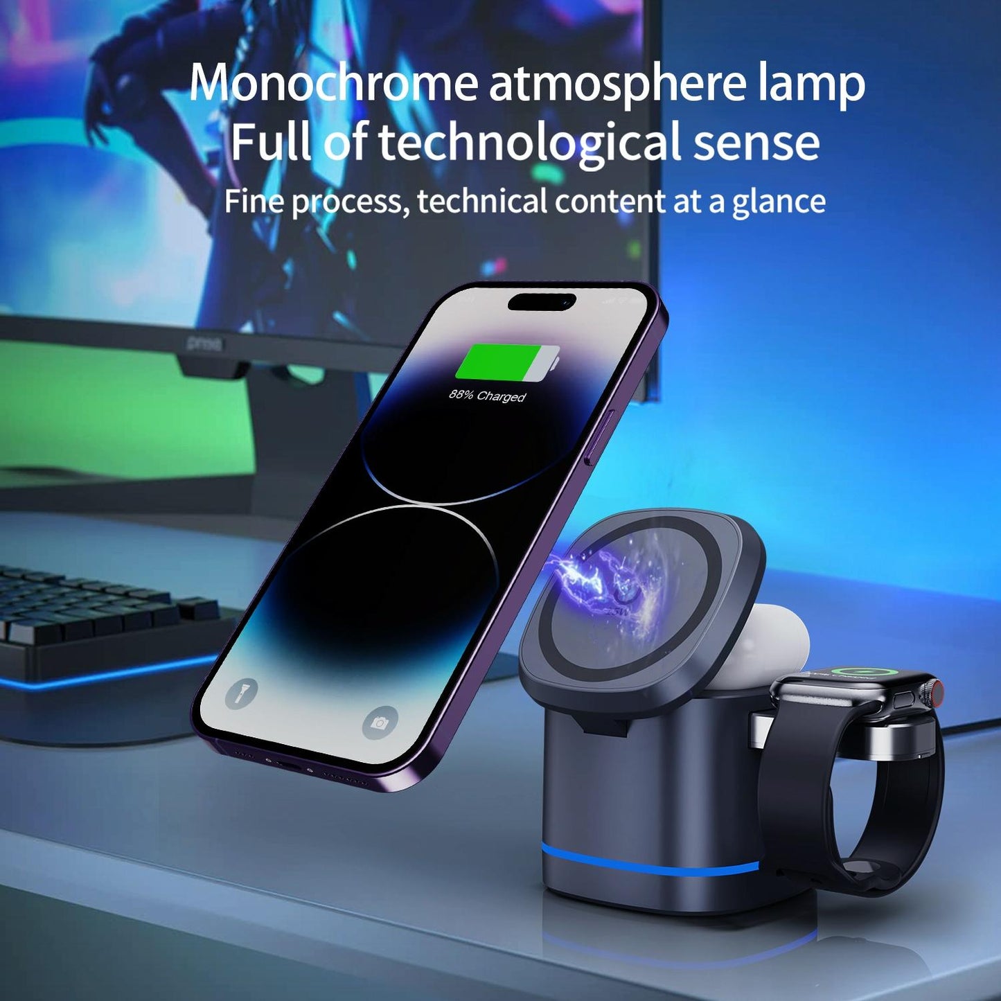 15W 3 In 1 Magnetic Wireless Charger - White