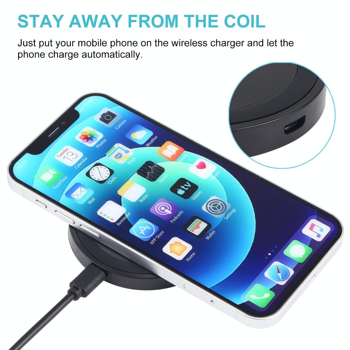Universal 5W Round Wireless Charger - Black + White