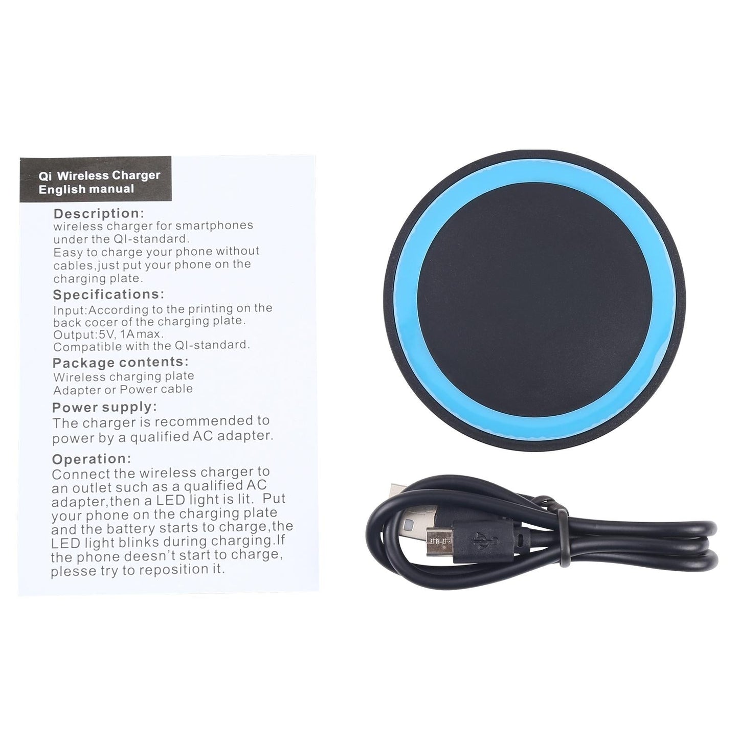 Universal 5W Round Wireless Charger - Black + White