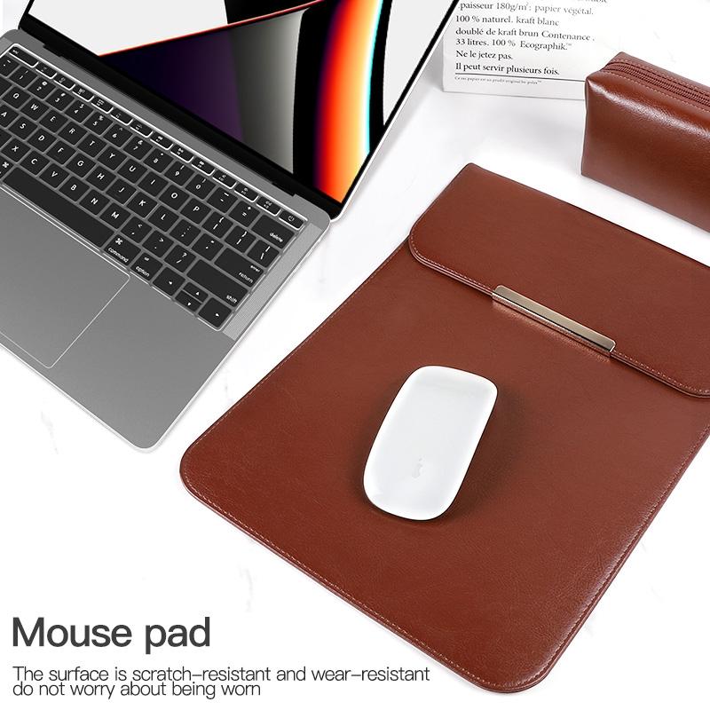 13.3 2-In-1 Laptop Sleeve With Mouse Storage In Pu Leather - Brown