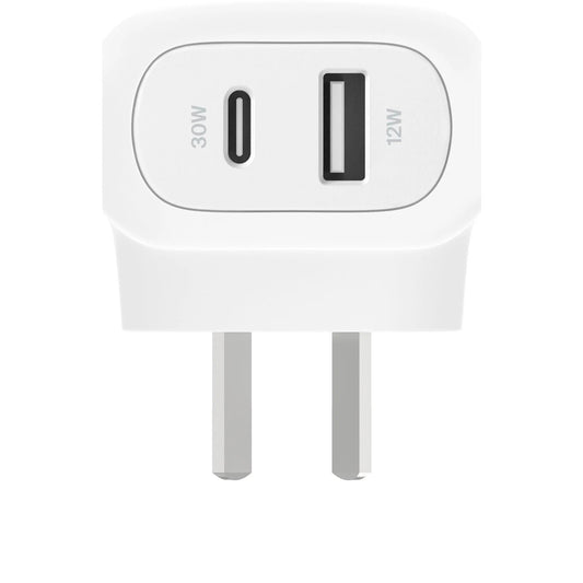 Belkin Dual PD Wall Charger with PPS - 42W Fast Charging for iPhone & Android, 1x USB-C (30W) & 1x USB-A (12W) - White