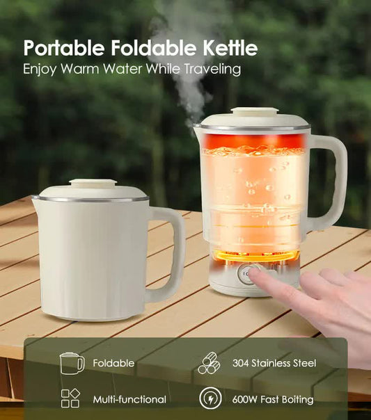 White Portable Foldable Travel Electric Kettle - 316 Stainless Steel Electric Water Boiler , 220v