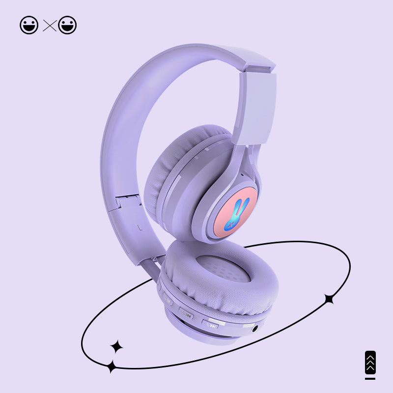 Purple  Bunny  Wireless Headphones - Glowing Logo, Bluetooth 5.0, 85dB Volume Limit Mode