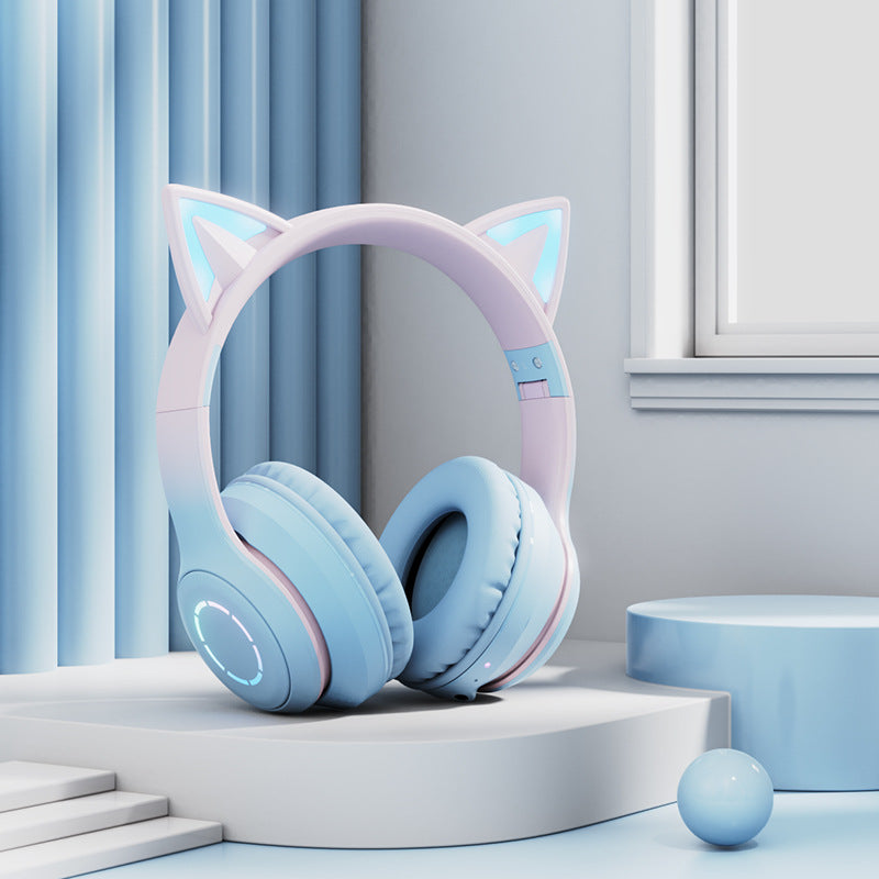 Purple Wireless Cat Ear Headphones with RGB Lights & Detachable Mic - Bluetooth 5.1