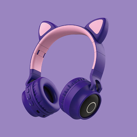 Purple And Pink Cat Ear Bluetooth Headphones with LED Lights - Wireless, Foldable