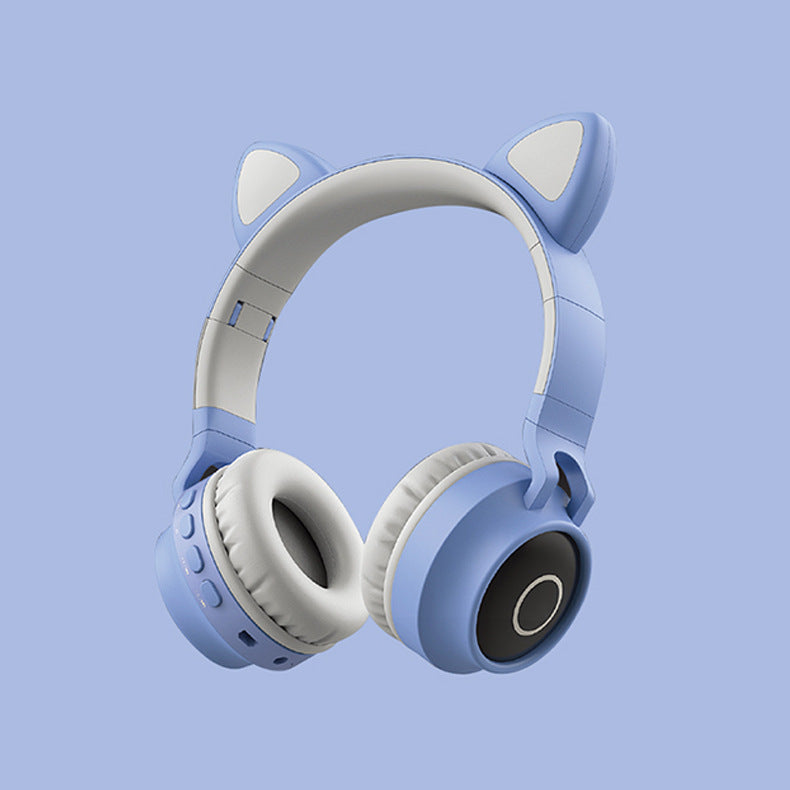 Blue And Grey Cat Ear Bluetooth Headphones with LED Lights - Wireless, Foldable