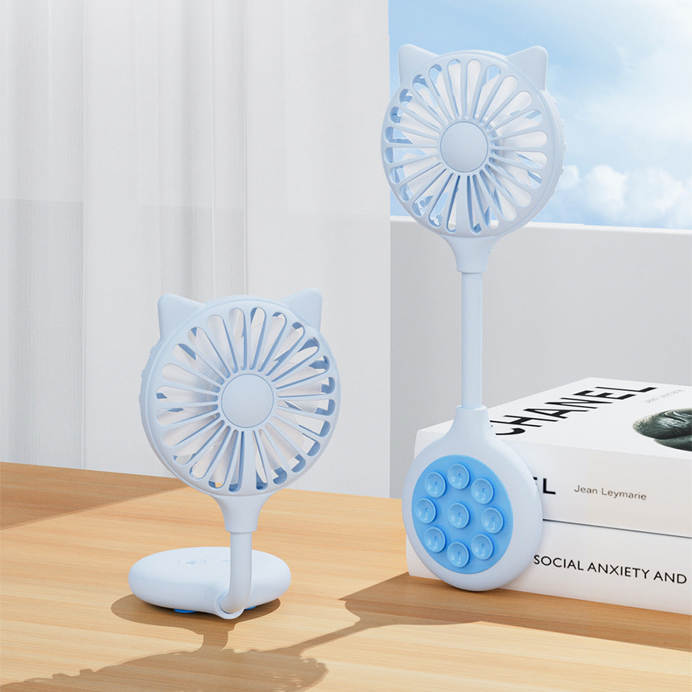 2 Pcs Blue Portable USB Mini Fan with Suction Cup - 360-Degree Adjustable Foldable Desktop Fan with 3 Speed Settings