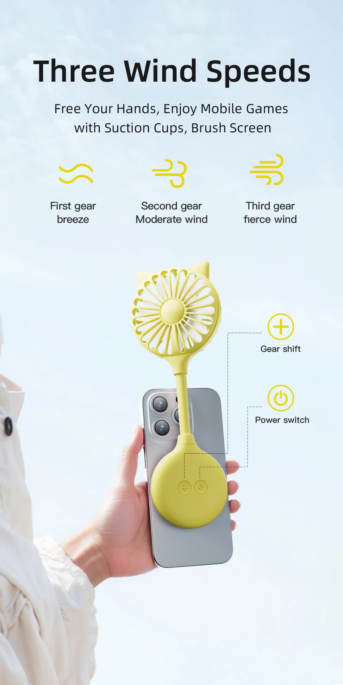 2 Pcs Blue Portable USB Mini Fan with Suction Cup - 360-Degree Adjustable Foldable Desktop Fan with 3 Speed Settings