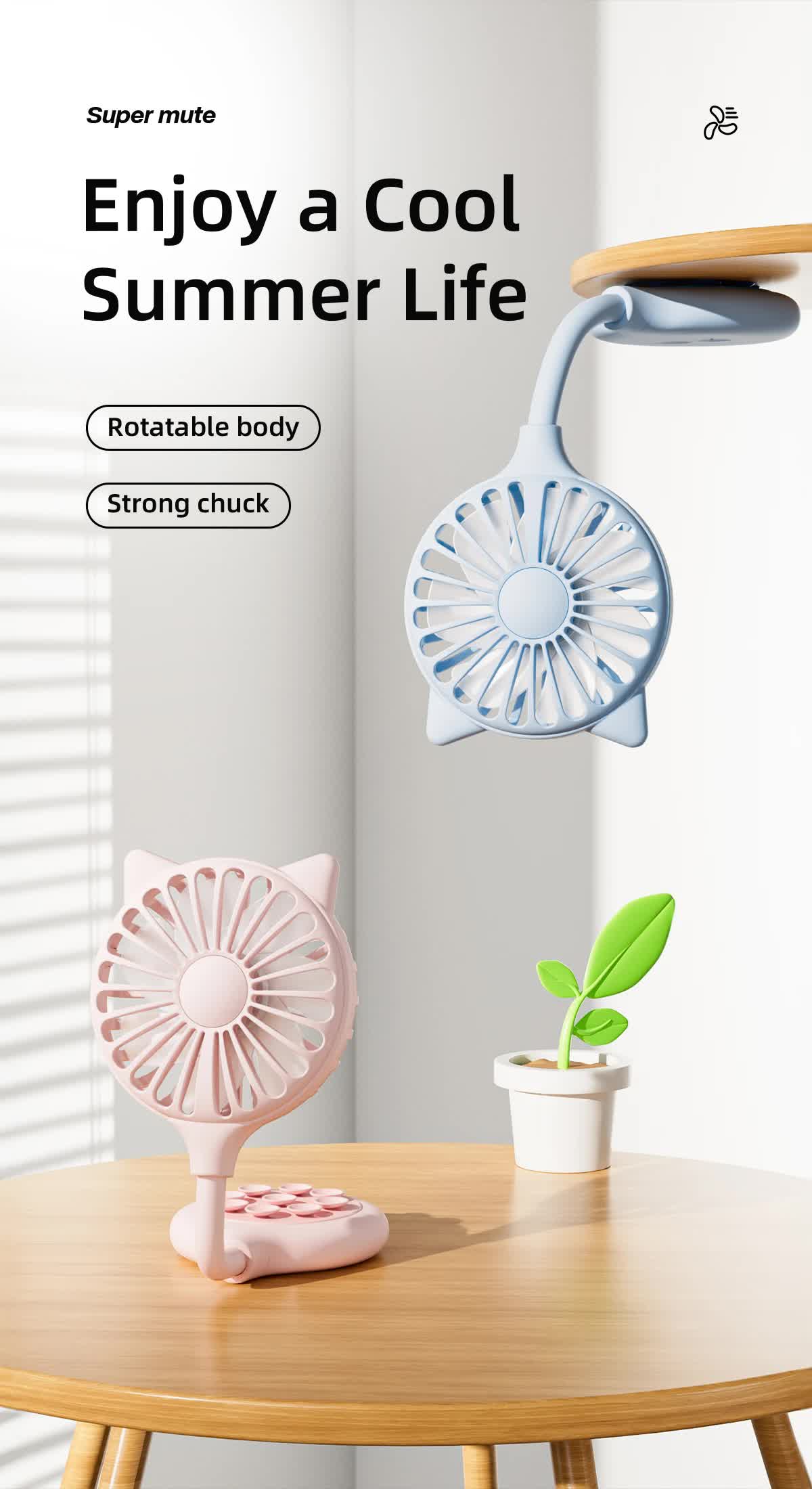 2 Pcs White Portable USB Mini Fan with Suction Cup - 360-Degree Adjustable Foldable Desktop Fan with 3 Speed Settings