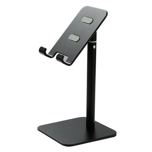 Black Adjustable Aluminum Alloy Phone and Tablet Stand - Telescopic Desktop Holder for Live Streaming and Hands-Free Use