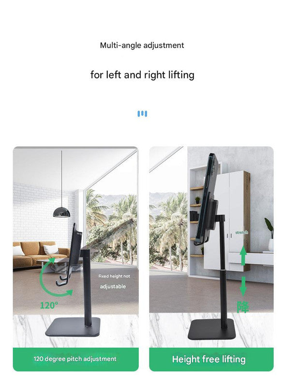 Grey Adjustable Aluminum Alloy Phone and Tablet Stand - Telescopic Desktop Holder for Live Streaming and Hands-Free Use