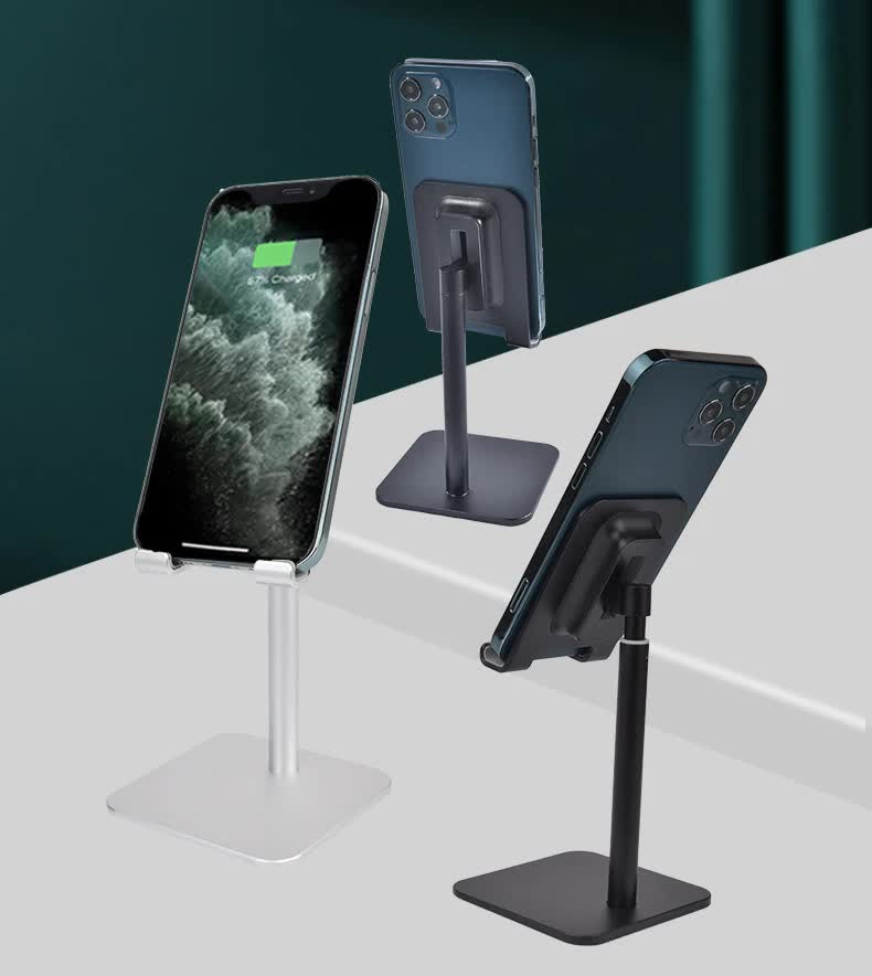 Grey Adjustable Aluminum Alloy Phone and Tablet Stand - Telescopic Desktop Holder for Live Streaming and Hands-Free Use