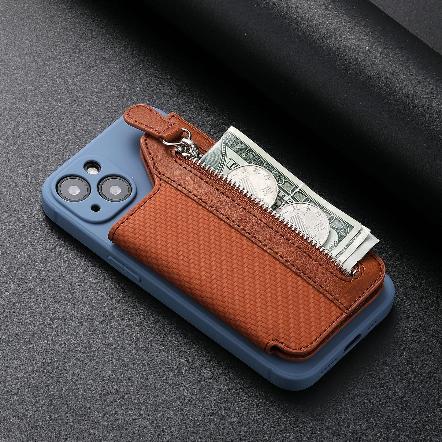 2 Pcs Green Multifunction Stick-On Phone Wallet - PU Leather Card Holder with Zipper & Flip Cover