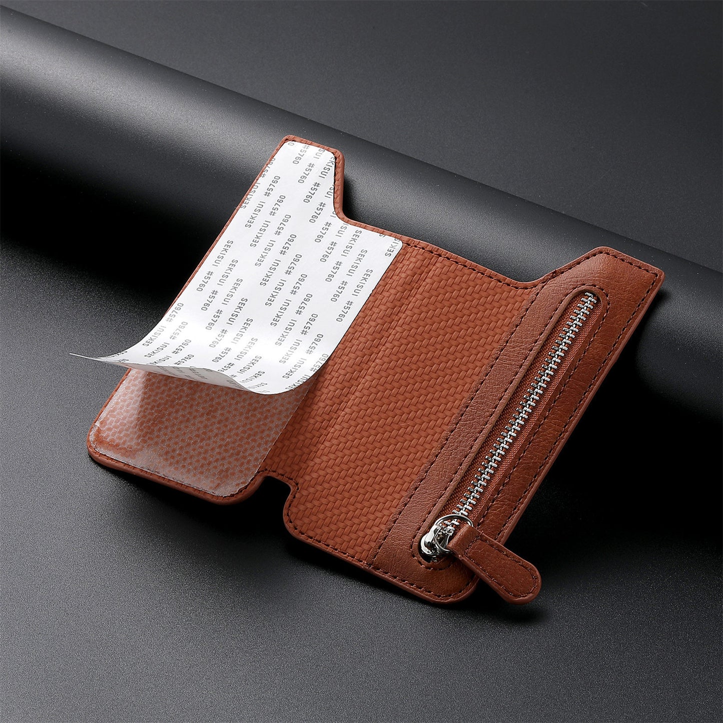 2 Pcs Khaki Multifunction Stick-On Phone Wallet - PU Leather Card Holder with Zipper & Flip Cover
