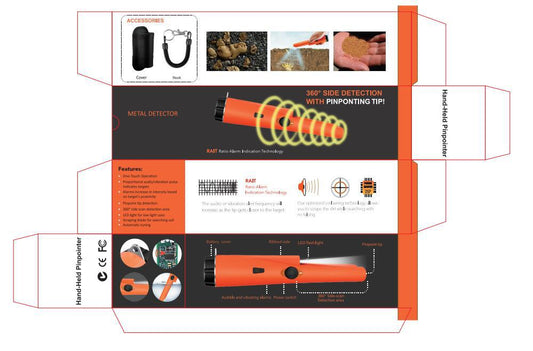 Orange High-Sensitivity Metal Detector Pinpointer - GP Pointer with Vibration and Audio Alert for Treasure Hunting