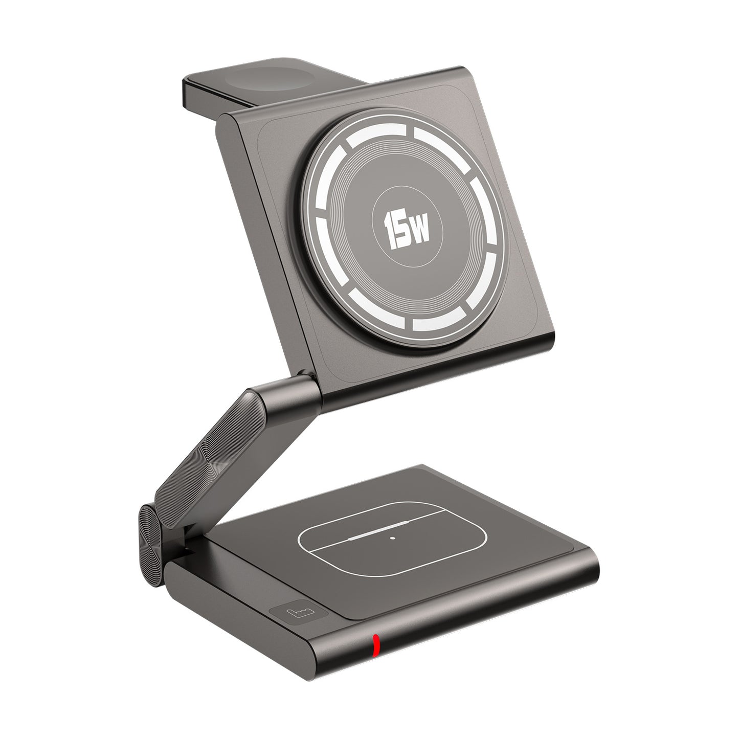 Silver-grey Magnetic 3-in-1 Wireless Charger for Apple Devices - 15W Fast Charging Station for iPhone, AirPods, and Apple Watch