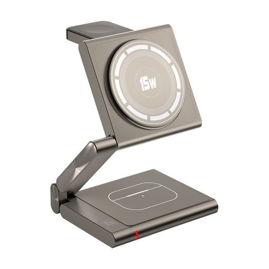 Desert Gold Magnetic 3-in-1 Wireless Charger for Apple Devices - 15W Fast Charging Station for iPhone, AirPods, and Apple Watch