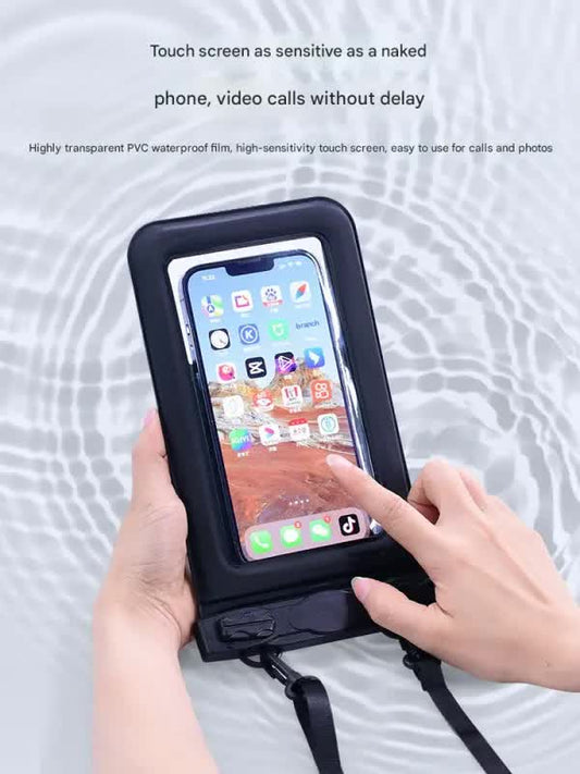 IPX8 Waterproof Phone Pouch with Inflatable Floating Layer,Touchscreen Dry Bag for Swimming(black)