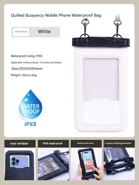 IPX8 Waterproof Phone Pouch with Inflatable Floating Layer,Touchscreen Dry Bag for Swimming(white)