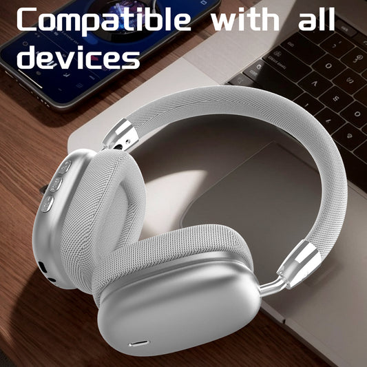 Premium Wireless Bluetooth Headphones with Stereo Hi-Fi Sound(silver)