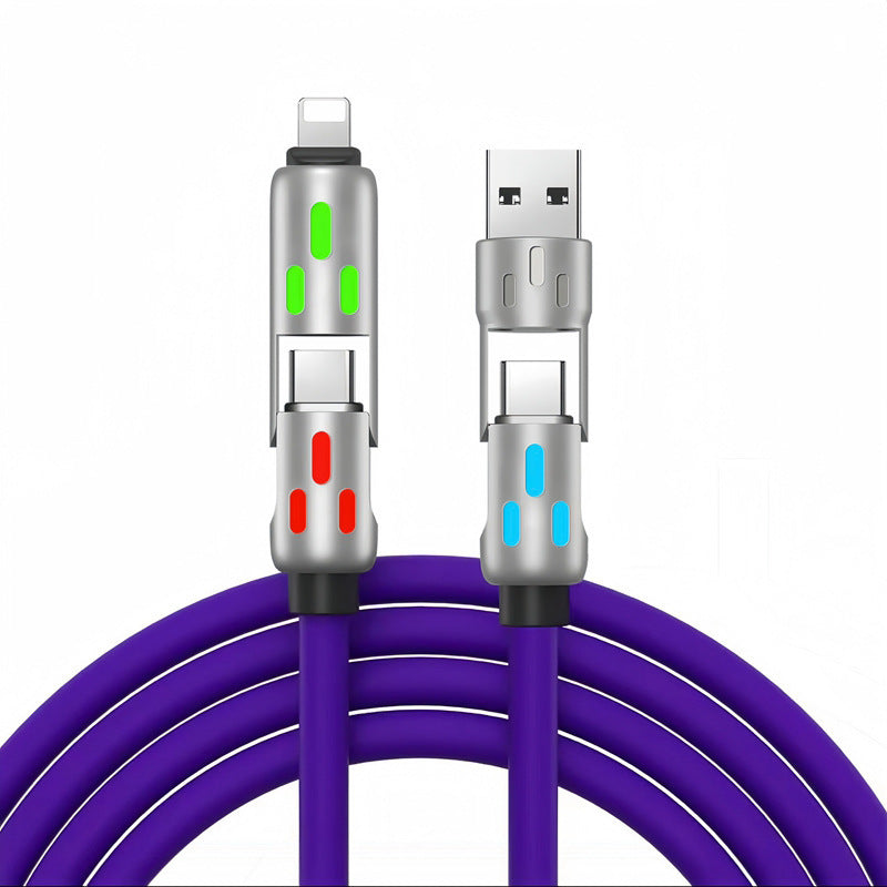 Universal PD Fast Charging Cable with LED Indicator - Zinc Alloy, Durable 1.5m Silicone Cord - Multiple Connector Options(purple)