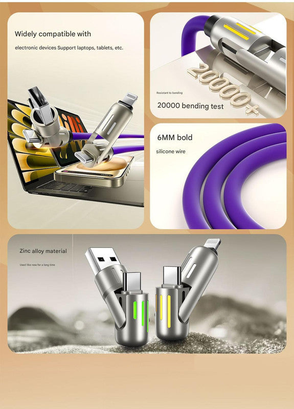 Universal PD Fast Charging Cable with LED Indicator - Zinc Alloy, Durable 1.5m Silicone Cord - Multiple Connector Options(Gray)