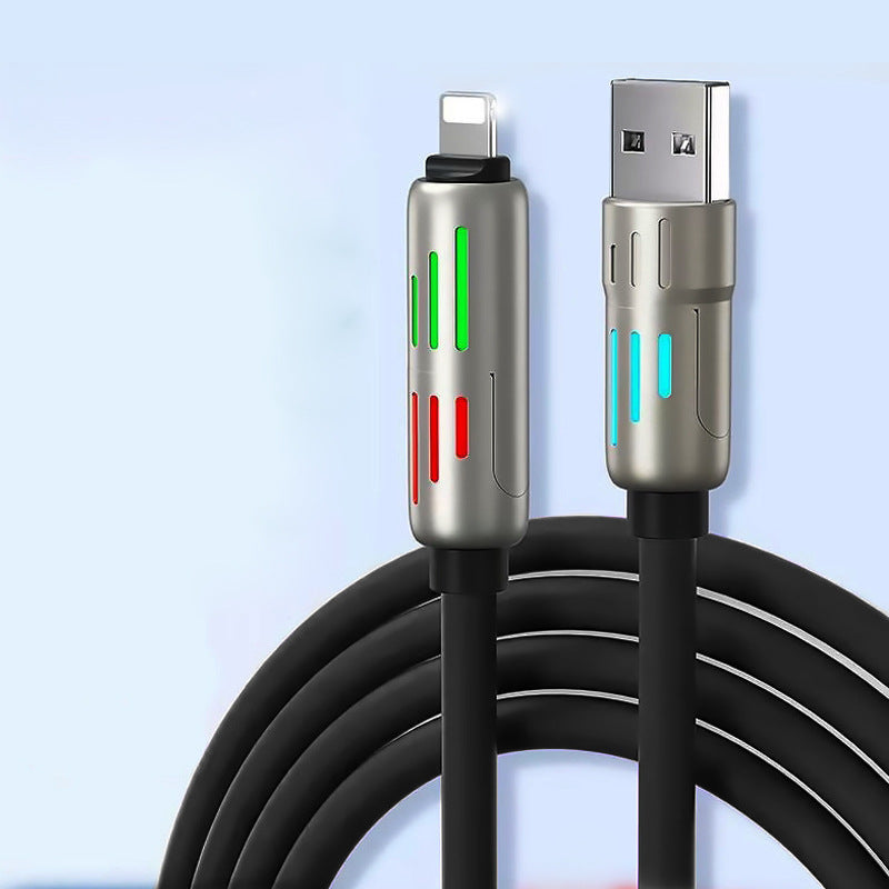 Universal PD Fast Charging Cable with LED Indicator - Zinc Alloy, Durable 1.5m Silicone Cord - Multiple Connector Options(Black)