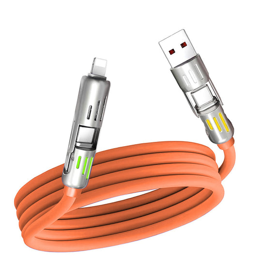 Universal PD Fast Charging Cable with LED Indicator - Zinc Alloy, Durable 1.5m Silicone Cord - Multiple Connector Options(Orange)
