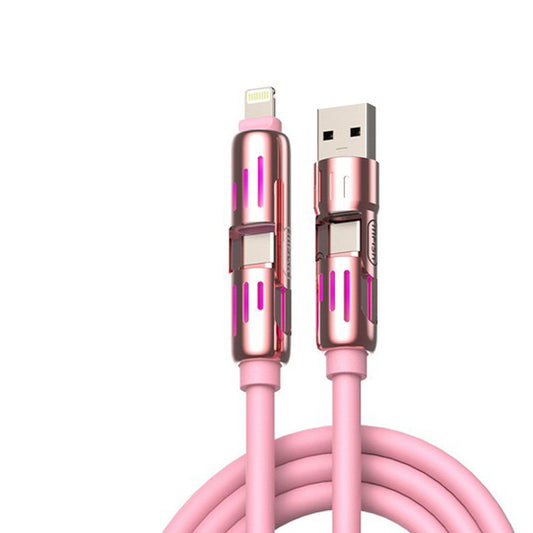 Universal PD Fast Charging Cable with LED Indicator - Zinc Alloy, Durable 1.5m Silicone Cord - Multiple Connector Options(Pink)
