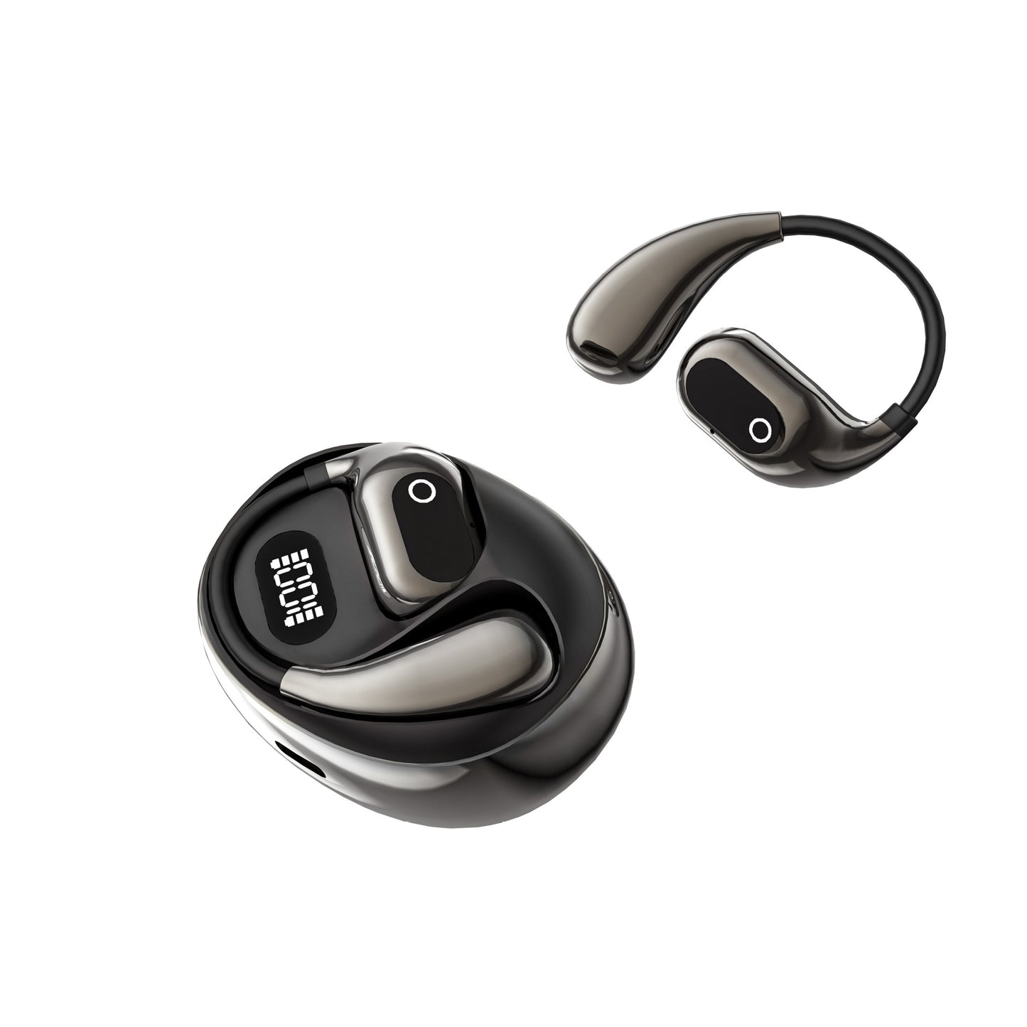 AI Smart Translation Earbuds - Open-Ear TWS Bluetooth Headphones with 144 Language Support & LED Display Case(black)