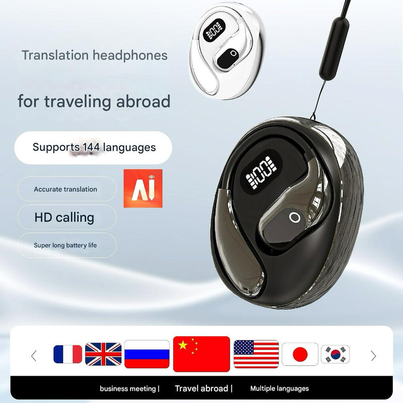 AI Smart Translation Earbuds - Open-Ear TWS Bluetooth Headphones with 144 Language Support & LED Display Case(Sky blue)