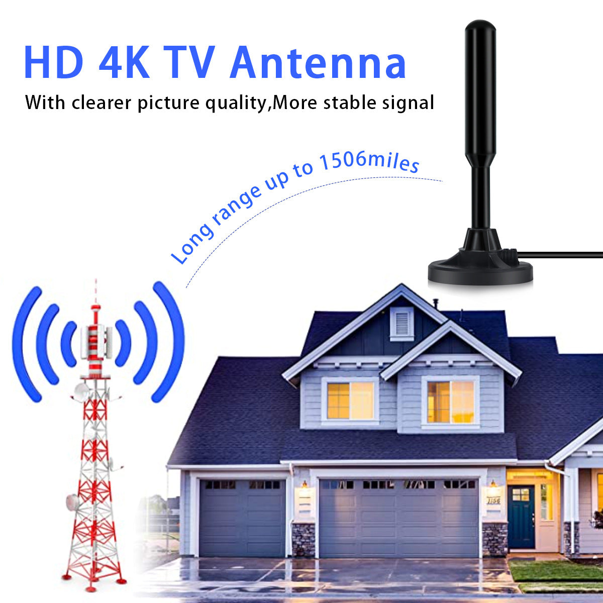 HD 4K Digital TV Antenna - 22dB High Gain, Long Range Reception with 5m Cable & IEC Connector
