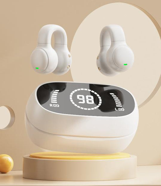 Open-Ear Conduction TWS Earbuds - Bluetooth 5.4, 9D Surround Sound, LED Display, Long Battery Life(White)